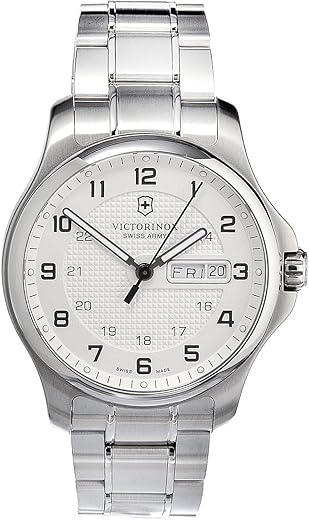 Victorinox Stainless Steel Swiss Army Analog White Dial Unisex Watch-241551.1, Silver Band