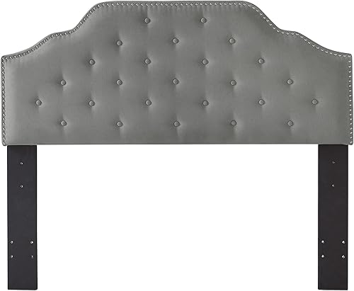 Ball &amp; Cast Cabecera tapizada de tela, con botones capitoné tapizados, altura ajustable de 42 a 50 pulgadas, color gris