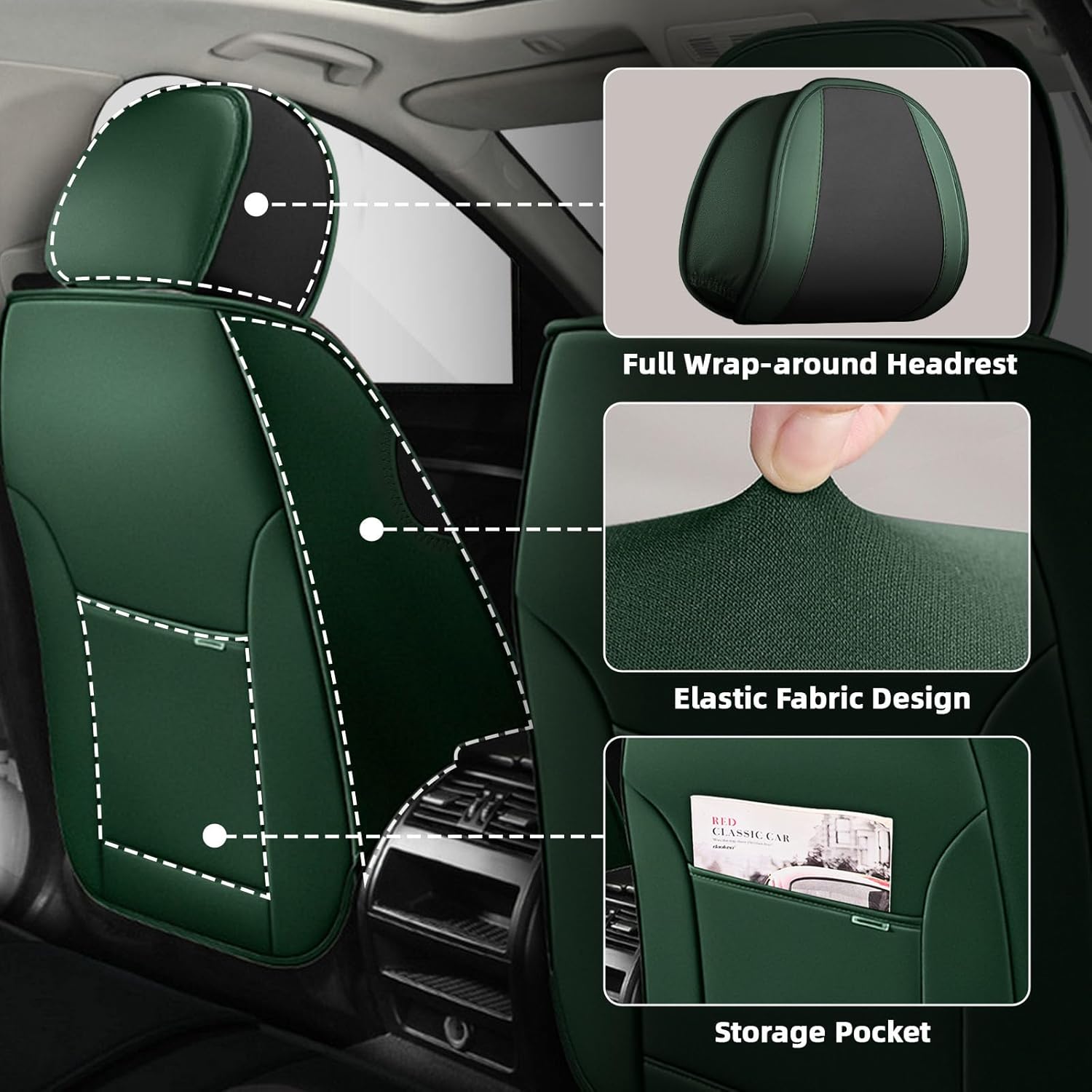 Car Seat Cover Fit for Dodge Challenger 2008-2023,Compatible Airbag Non-Slip Waterproof Seat Covers, Car Seat Protector Premium Interior (Standard 2 Seats,Black Green)
