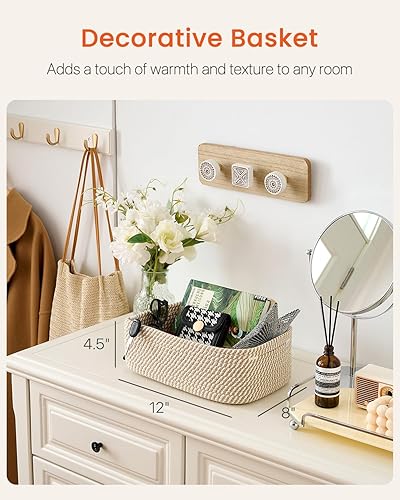 Miniatura 2 de Cesta tejida pequeña, 12 x 8 x 4.5 pulgadas, cesta de almacenamiento para organizar, bonita canasta de cuerda pequeña, para armario, cubos de Marrón