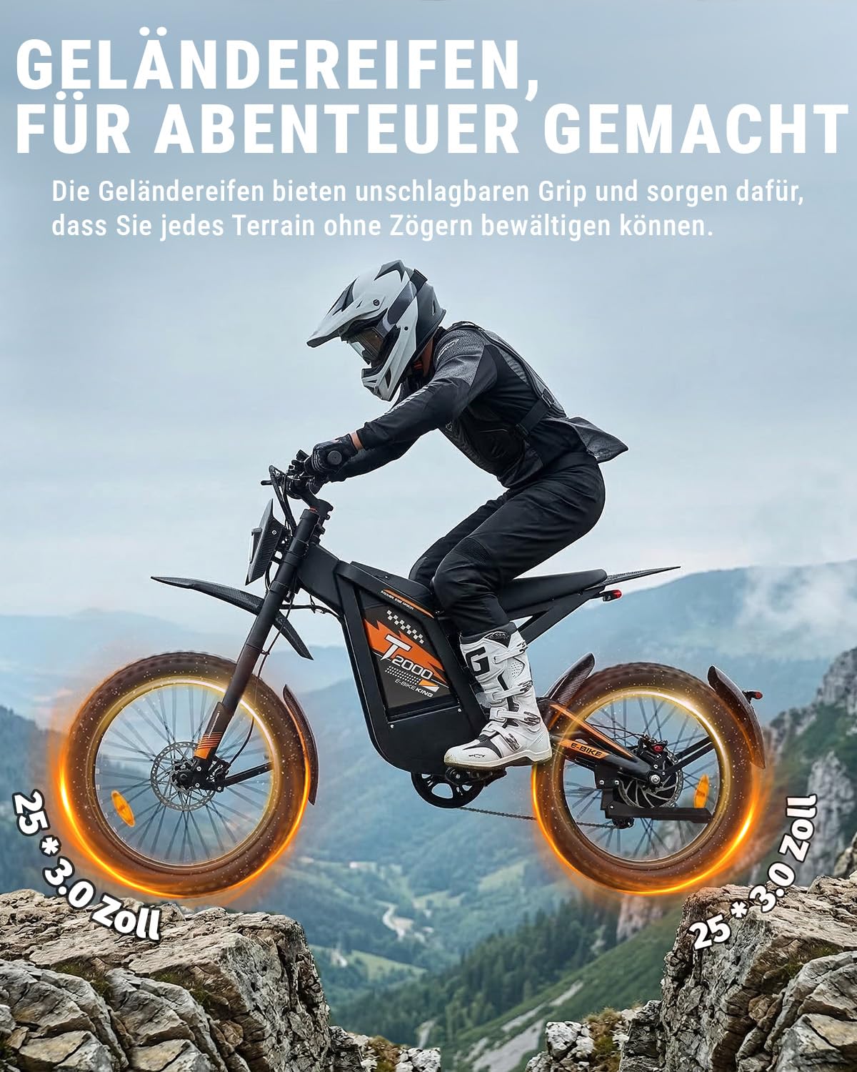 OUXI 2000 Offroad E-Bike Dirtbike Elektrofahrrad, 150Nm Drehmoment, 48V 30Ah Akku, 25 Zoll Reifen, Hydraulische Scheibenbremsen, Vollfederung, mit Blinker, E-Motocross