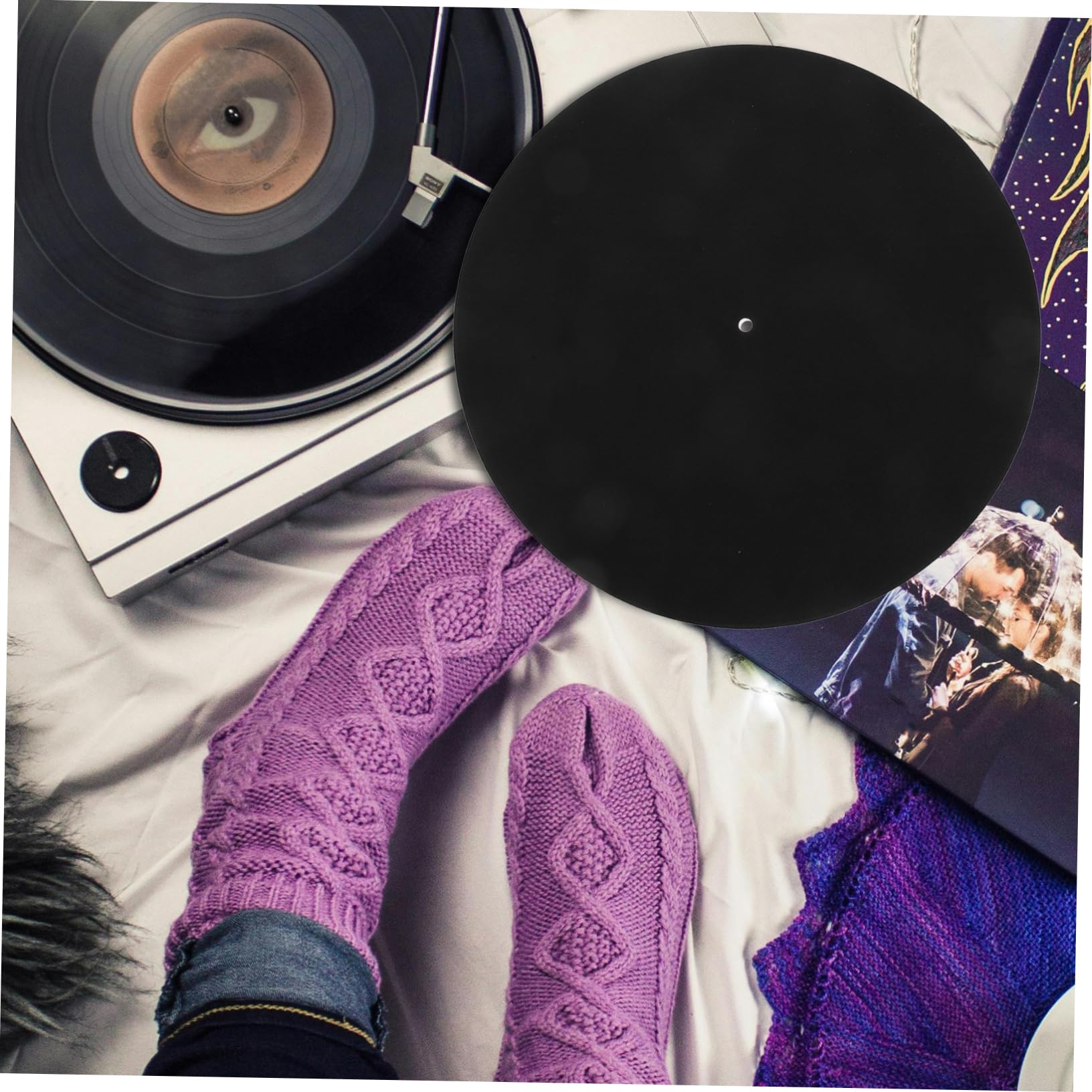 Toddmomy Vinyl Record Player Mat Wool Slip Mat Anti-slip Static- Record Pad for Turntable Sleek Black for Players