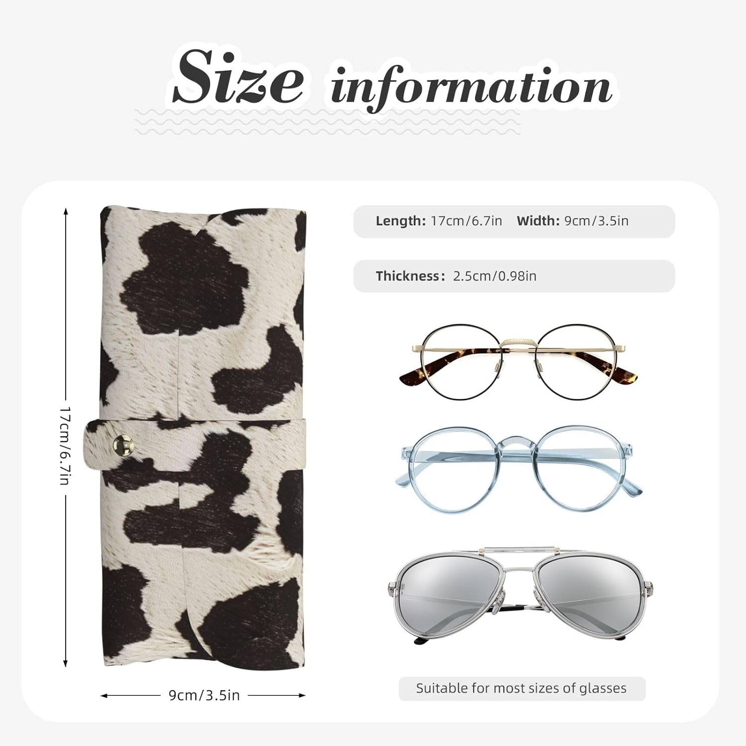 Eyeglass Case for Men Women Cow Fur Print Printed PU Leather Sunglasses Case Portable Travel Eyewear Protector Box