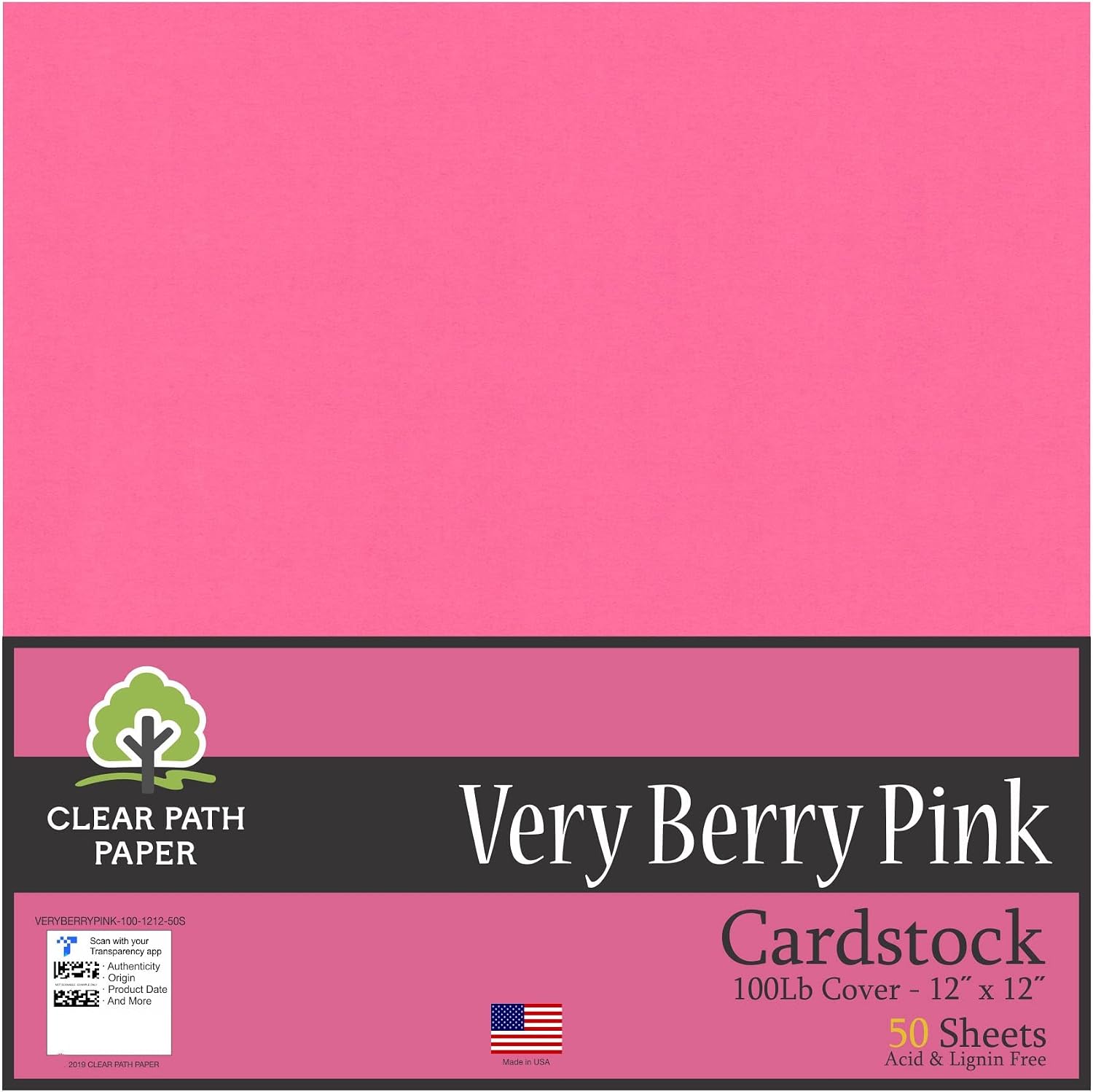 Clear Path Paper Very Berry Pink Cardstock - 12 x 12 inch - 100Lb Cover - 50 Sheets