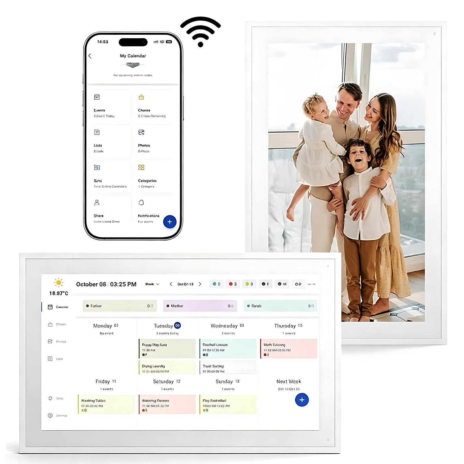 MIAOXIAOLONG 15,6"/21,5"/24"/32" Digitaler Kalender – Smarter Aufgabenplaner & Wandkalender, Elektronischer Familienplaner Für Mahlzeiten, Fotos, Touchscreen, Wand/Tisch, Geschenk 15.6‘’