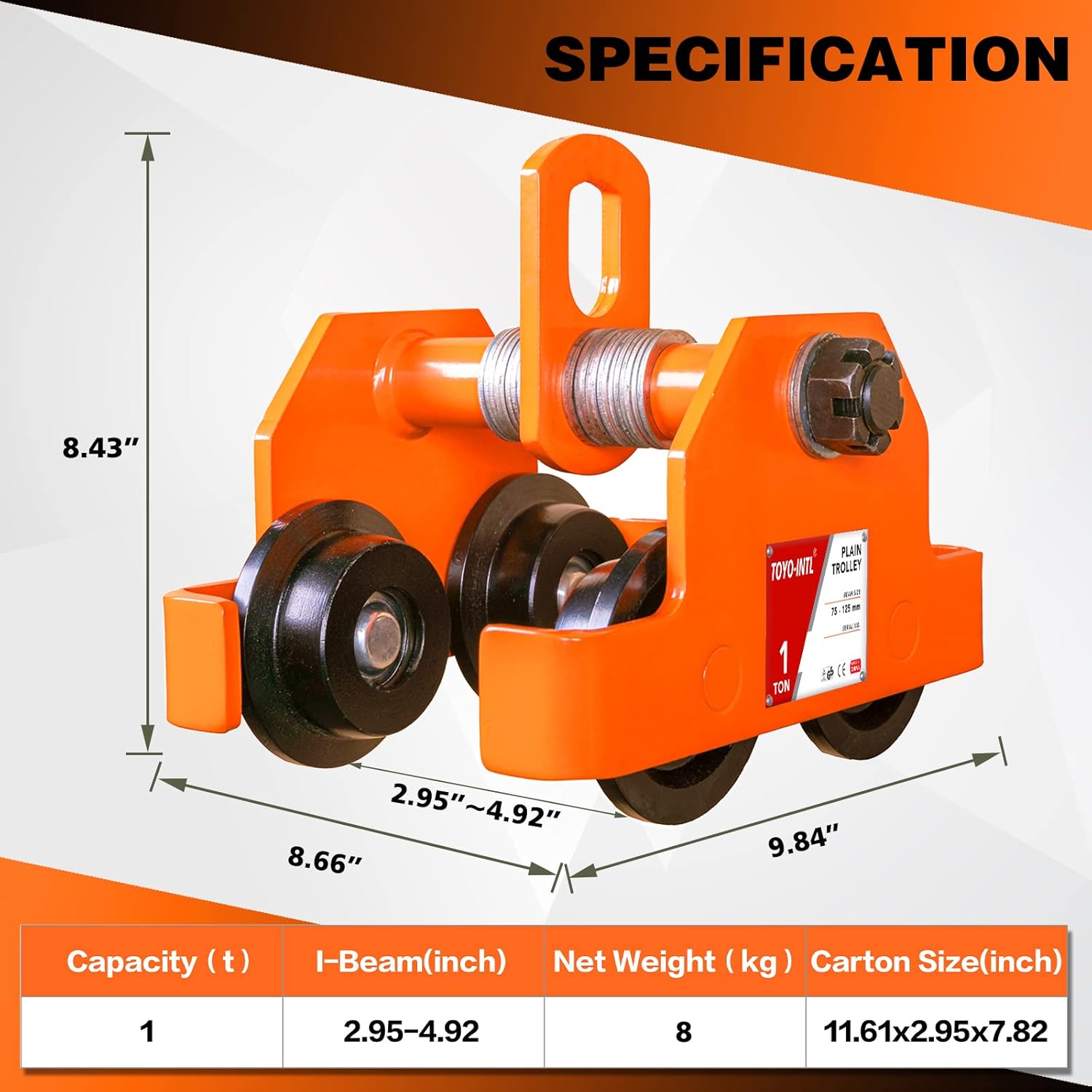 TOYO-INTL 1T/2200LBS Dual Wheels Beam Trolley, 3"-5" Adjustable I Beam Trolley, Push Manually Trolley Hoist with Dual Track Rollers, Push Track Roller Trolley for Lifting : Industrial & Scientific