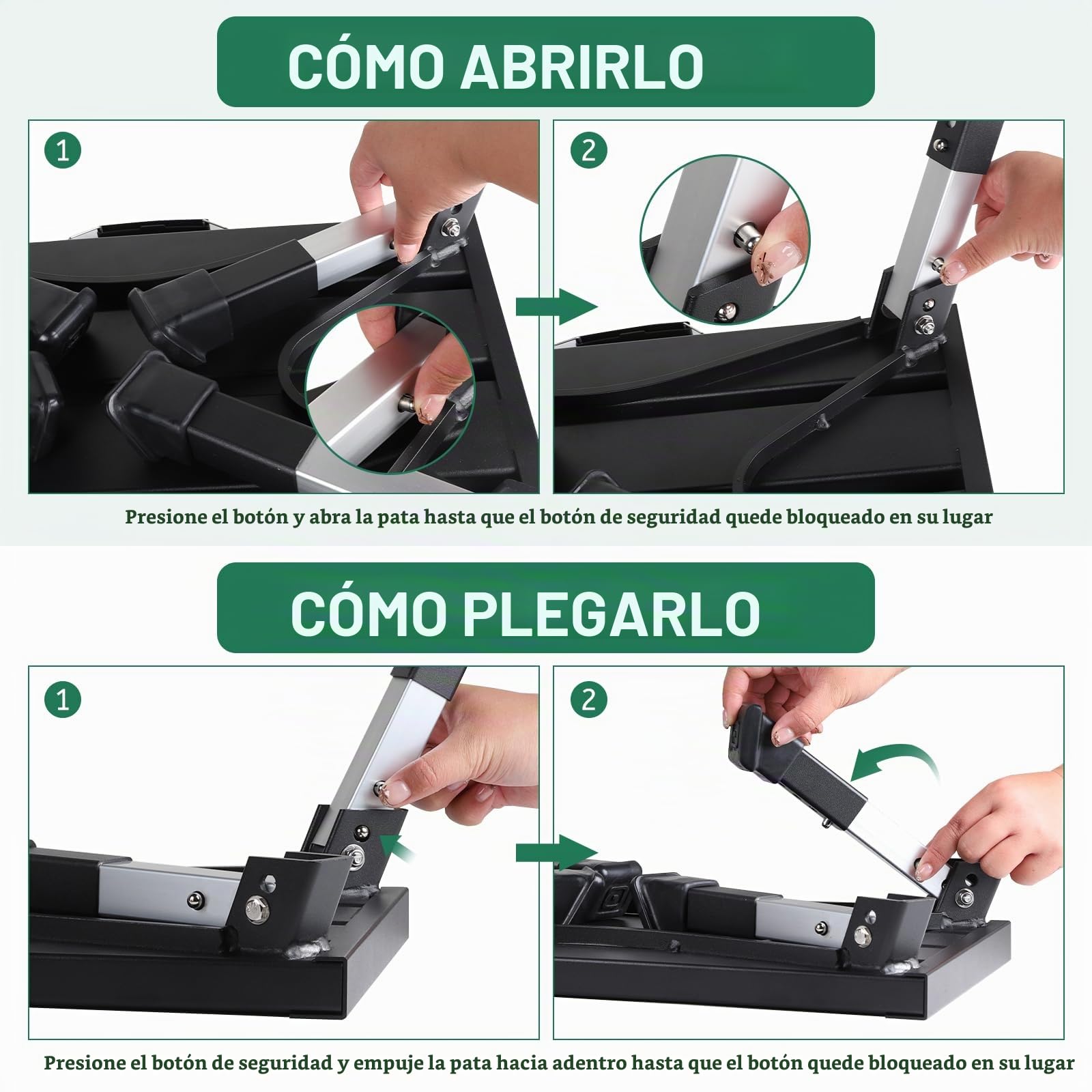 DBREAKS Taburete Plegable Antideslizante de Aluminio con 4 Alturas Ajustables y asa de Transporte, Peldaño Plegable Escalon para Caravanas, para Adultos, Niños, Mascotas(Negro)