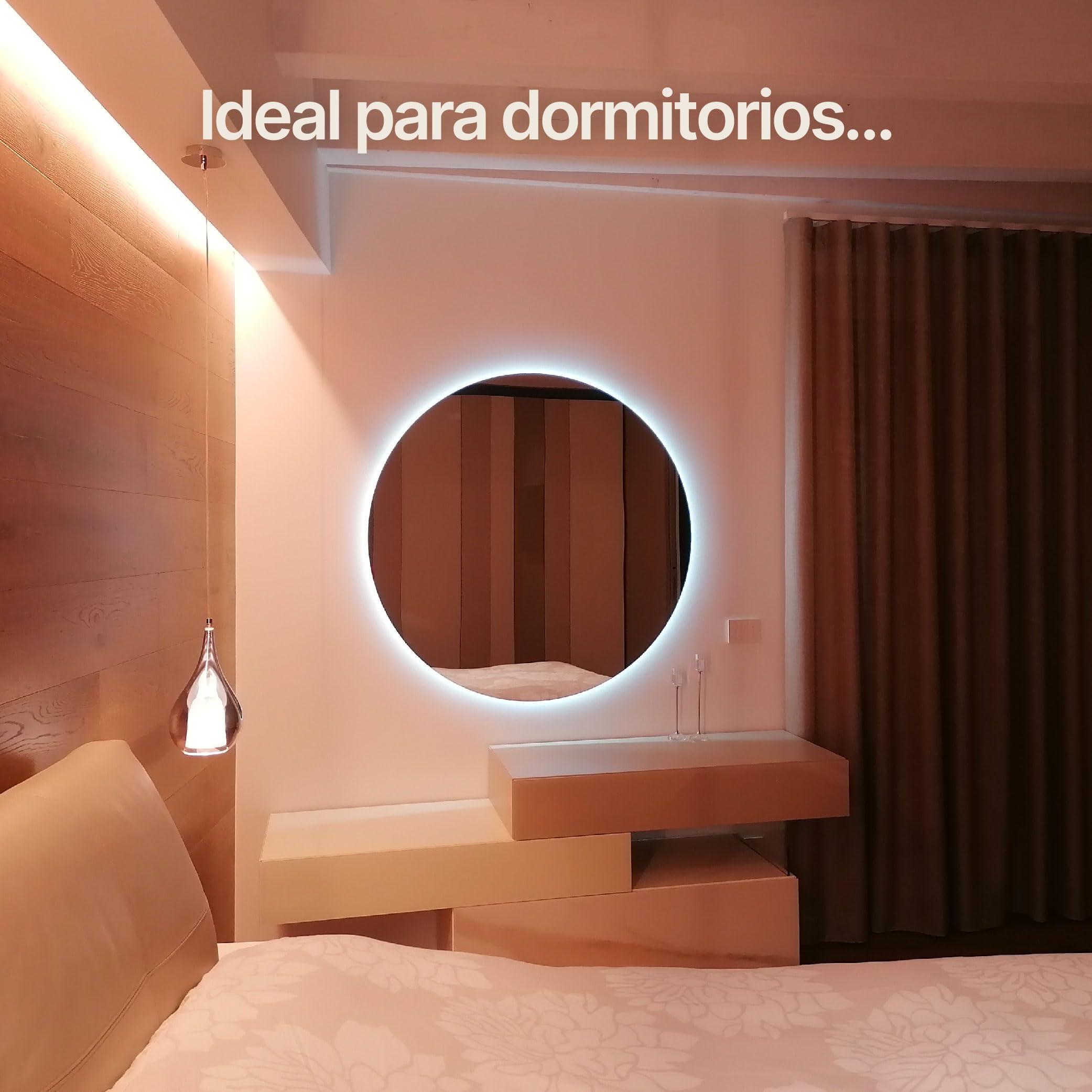 CustomGlass Espejo de Baño con iluminación Led Redondo Varias Medidas con Forma Circular Pared (Redondo 80 cm)