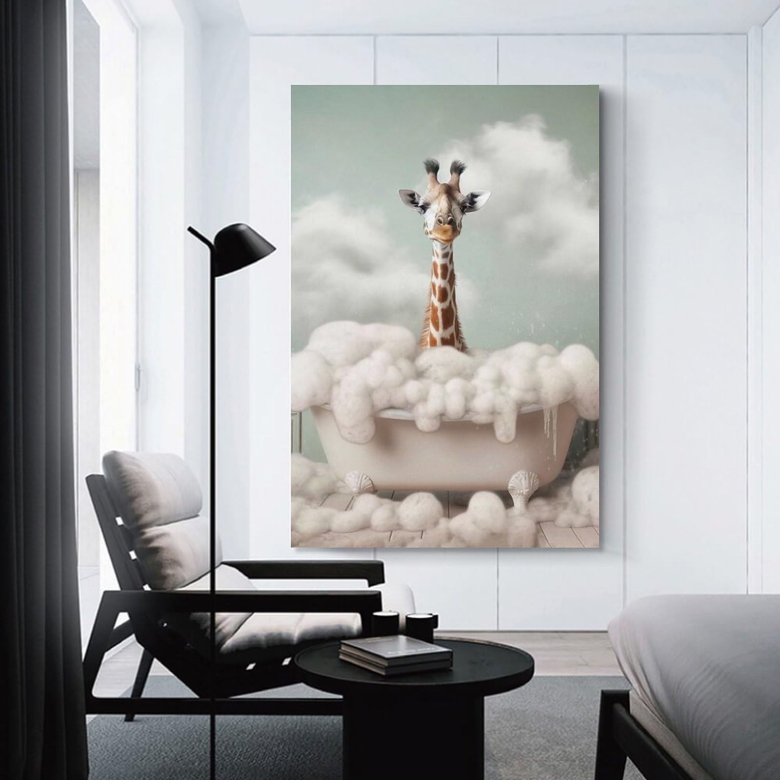 Junmoney Unframe-Style-12 Wall Picture Print Giraffe Taking A Bath, 16X24inch(40X60cm), For Entrance Walls, Hall Decor Or Foyers, A Neat Decor Update For Hallways