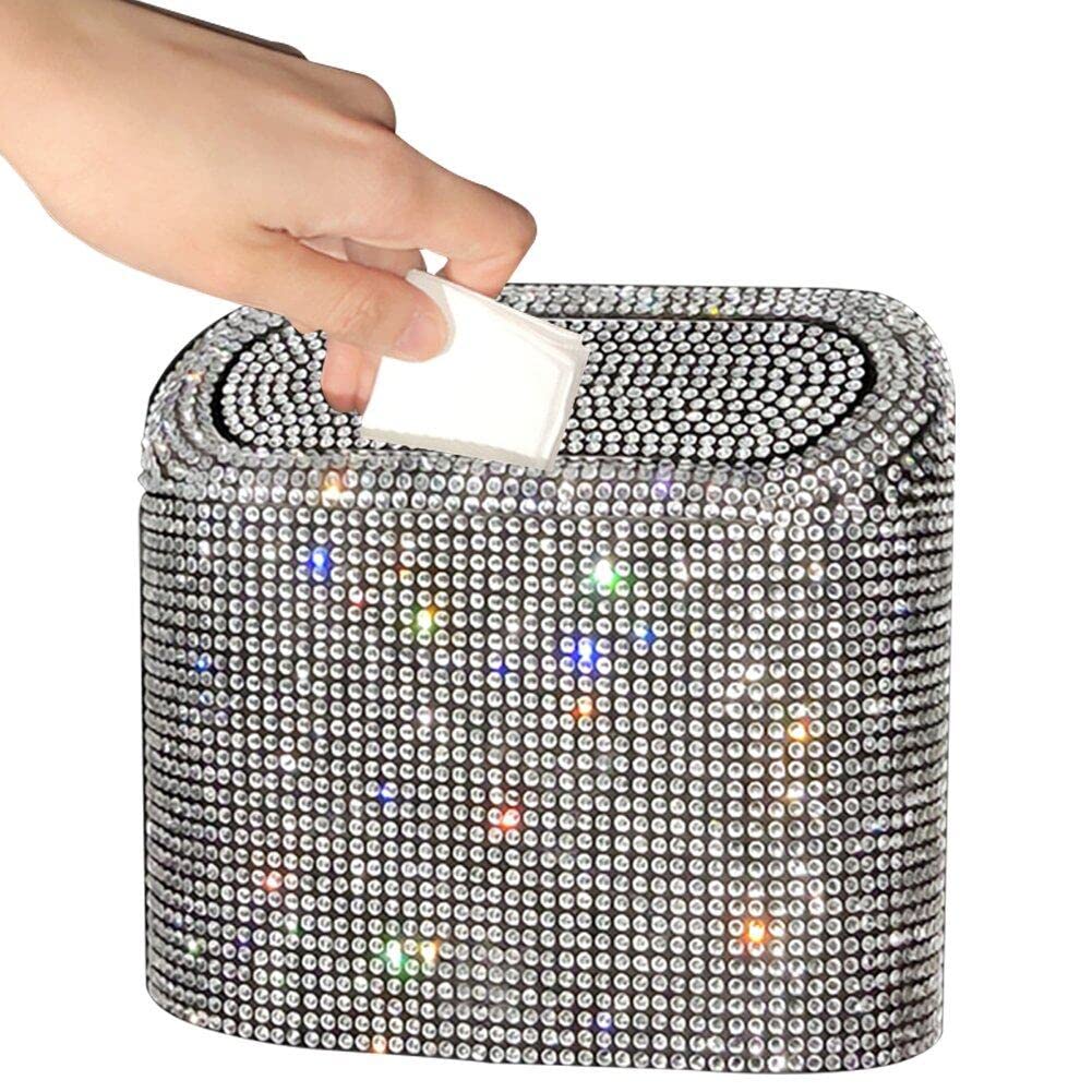 Luxylei Bling Car Trash Bin Glitter Trash Can Auto Storage Box Interior Container Rubbish Bin Automotive Accessories