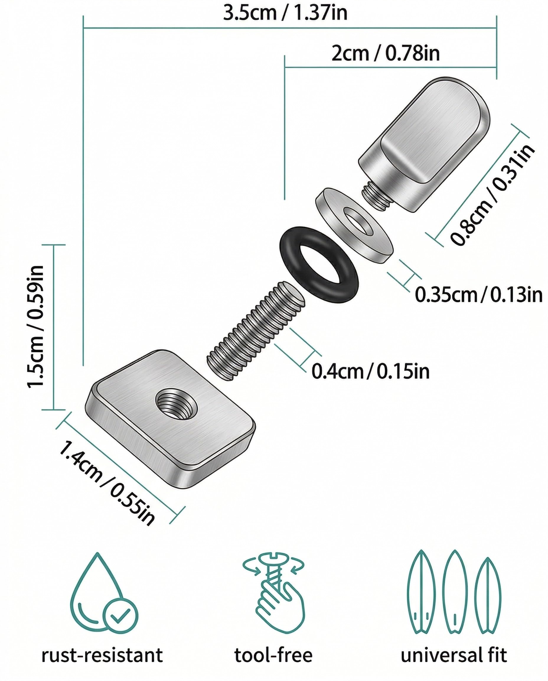 Tornillos Aleta Surf Acero Inoxidable Universal 5 Piezas, Fijación segura para SUP Longboard Paddle Board