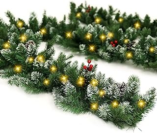 ANOTHERME 9Ft Pre-Lit Christmas Garland Artificial Xmas Indoor Outdoor Decoration, Garland with Battery Operated Timer for...