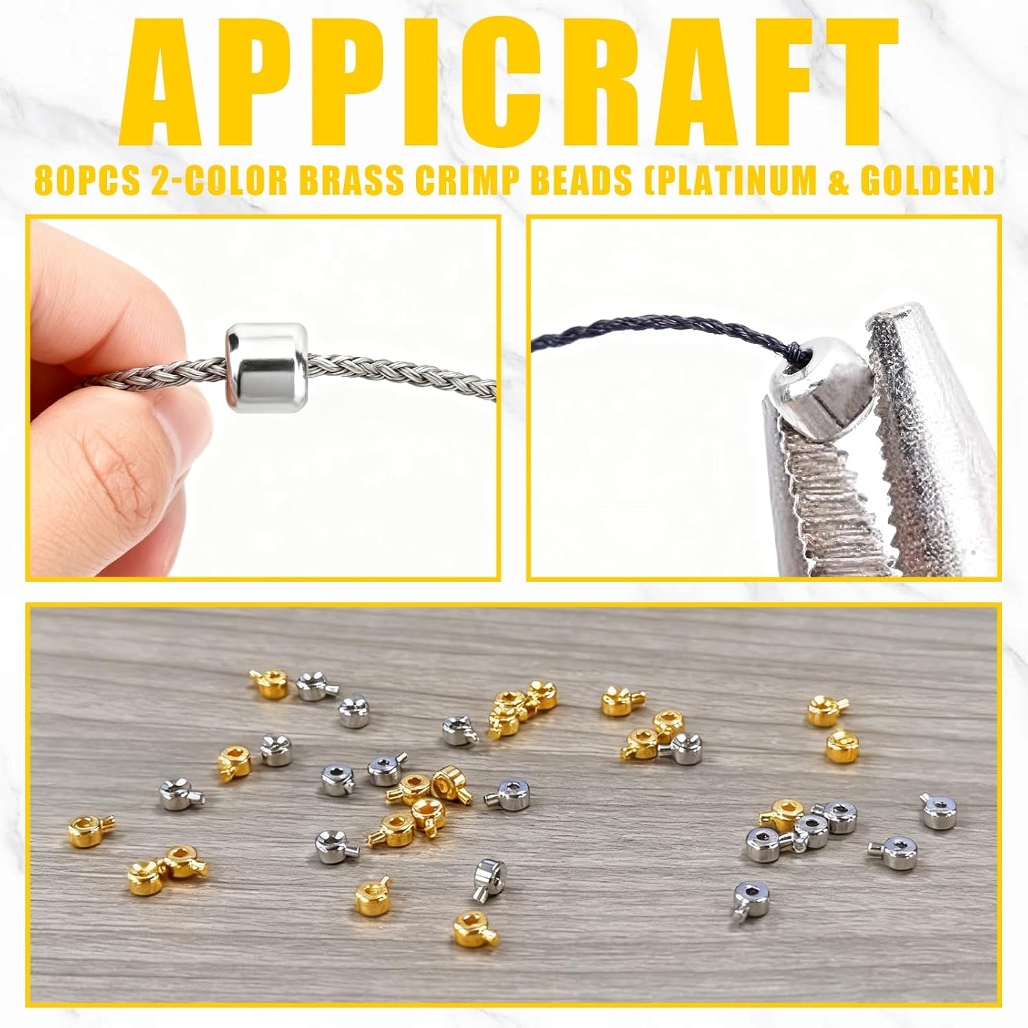 80 Pcs Crimp Beads for Jewelry Making, Gold & Silver Flat Round Crimping Beads for Bracelets & Necklaces, 3.5mm Jewelry Crimp Bead with 1mm Hole for DIY Crafting - Image 3