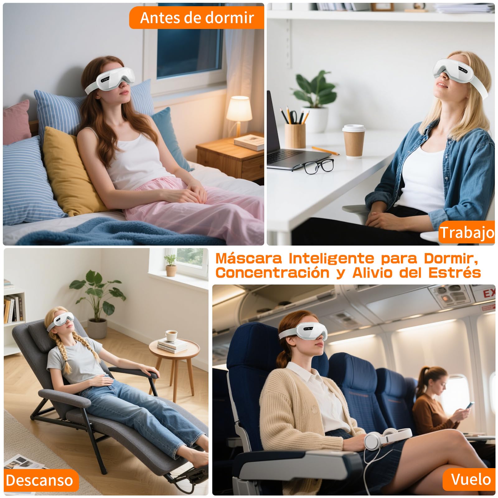 Masajeador de Ojos con Calor, Compresión y Música, Eléctrico para Relajar Ojos y Aliviar Fatiga Visual, Blanco