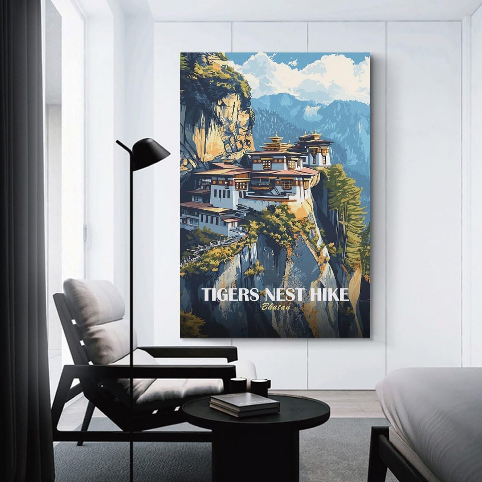 Junmoney Wall Decor Canvas Print Tigers Nest Hike, Bhutan, 12x18inch(30x45cm), for Front Hall, Corridor Or Welcome Spaces, A Neat Decor Update for Hallways