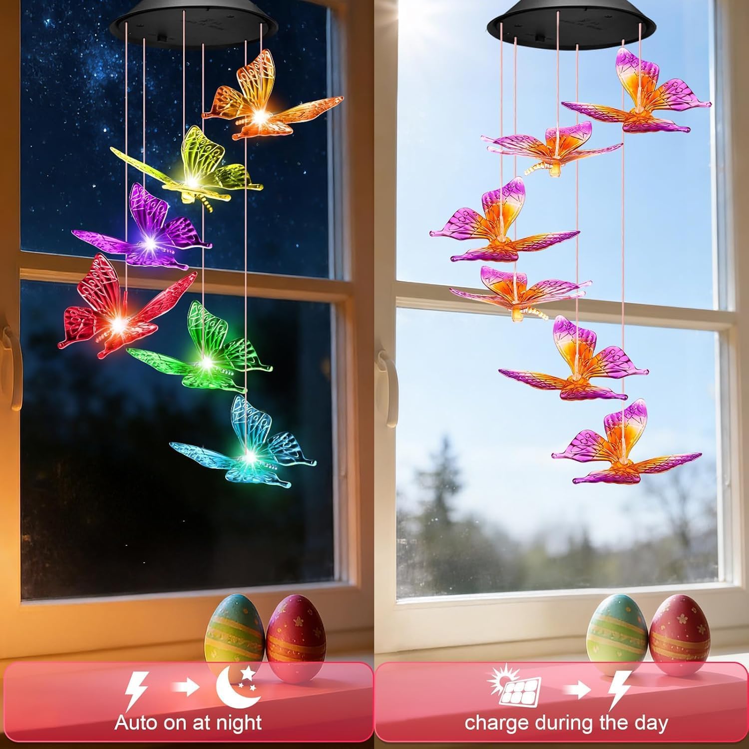 Birthday Gardening Gifts for Women, Solar Lights Outdoor Wind Chimes for Garden Yard Patio Porch Decor Butterfly Decorations(Butterfly)