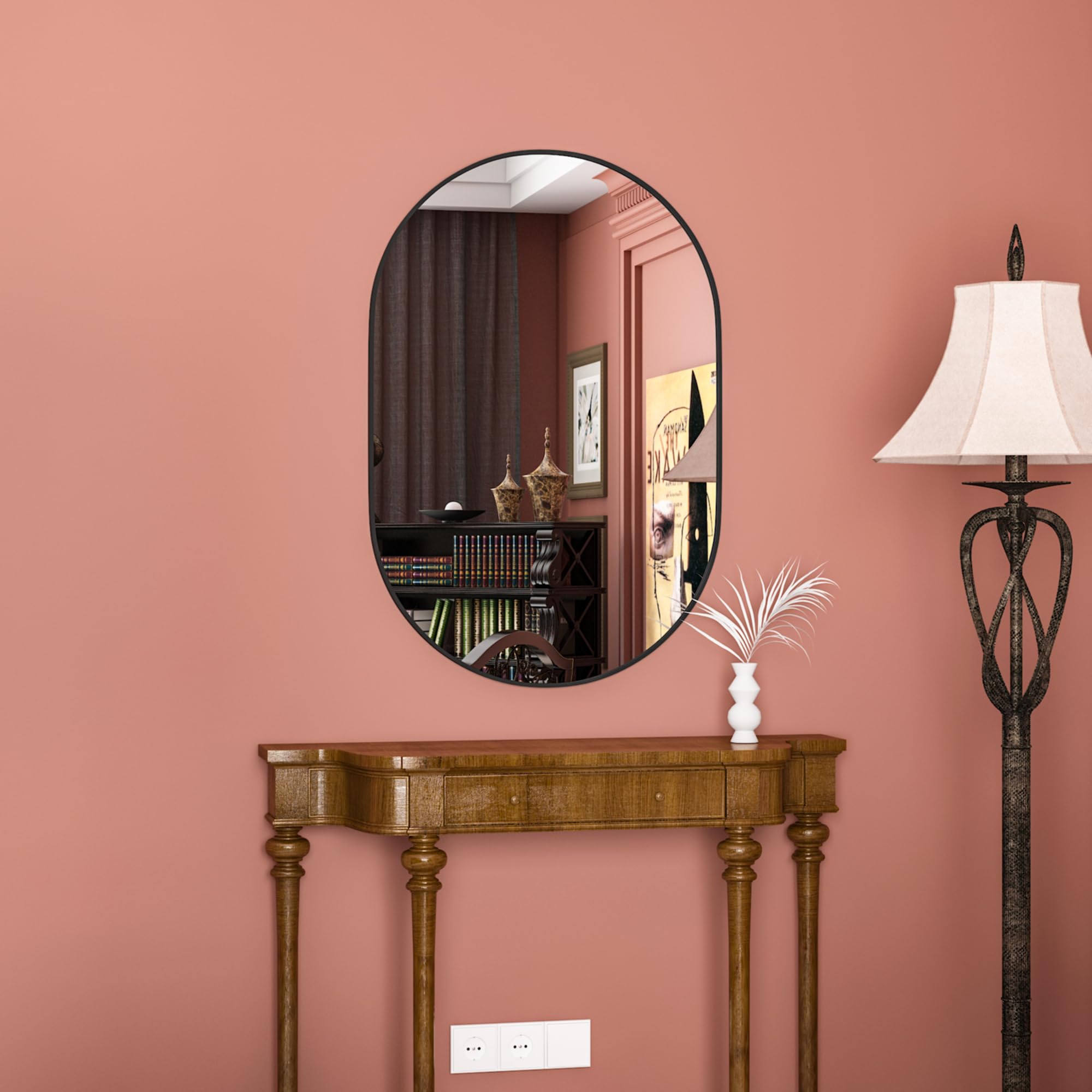 Schwarz Oval Badezimmer Wandspiegel, 50x75cm Oval Wandspiegel Dekor Eingang Weg, Eitelkeit Wand Spiegel für über Waschbecken, Eingang, Wohnzimmer, Flur, Schlafzimmer