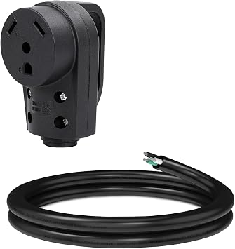 30 Amp RV Replacement Plug 125 Volt Heavy Duty Female ETL Listed NEMA TT-30P with 10 Gauge 3 Conductor Wire SJTW Outdoor Extension Power Cable 3FT