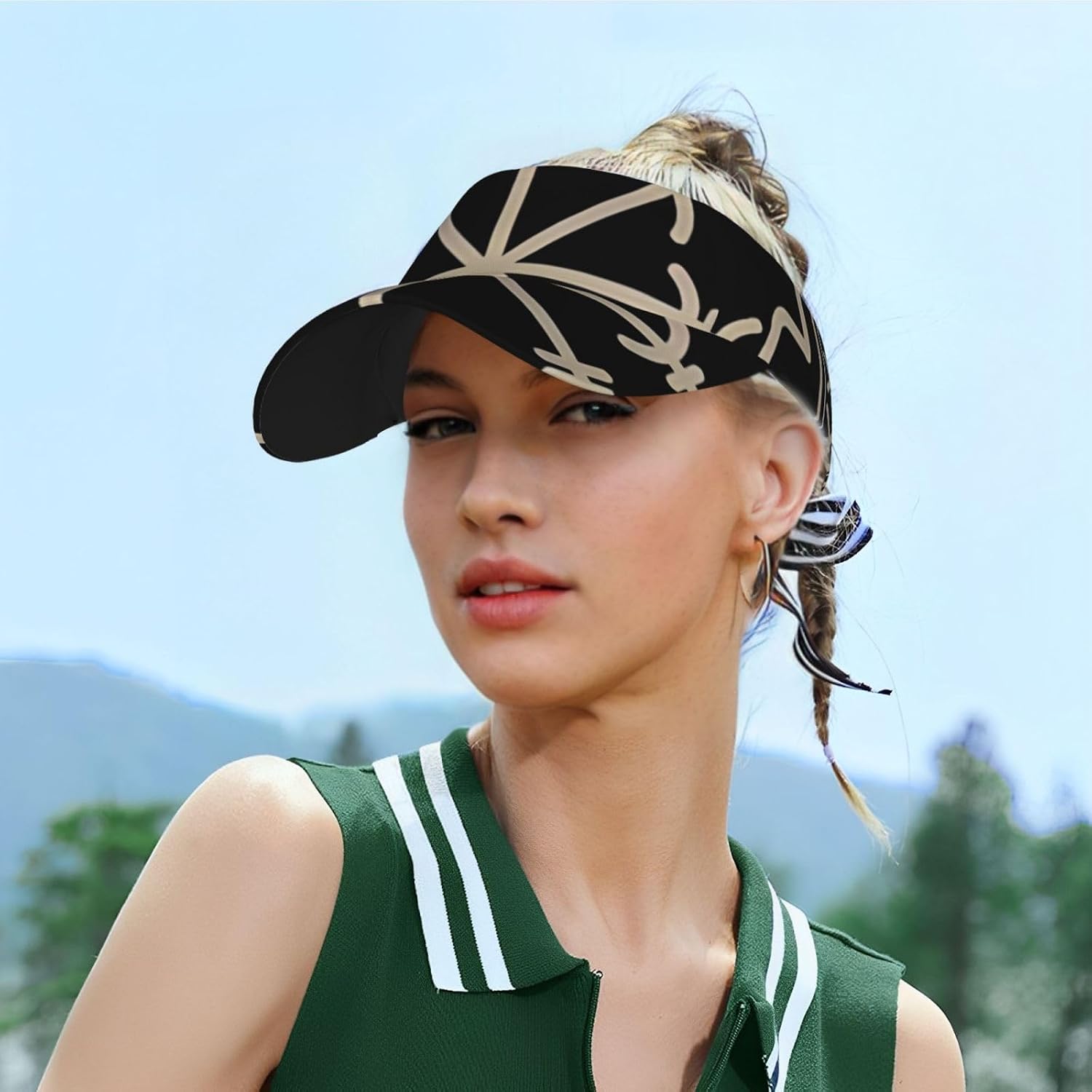 Magical Design Norse Runes Compass Sports Sun Visor Hats Empty Top Baseball Cap Summer Tennis Golf Visor Caps for Women Men Black