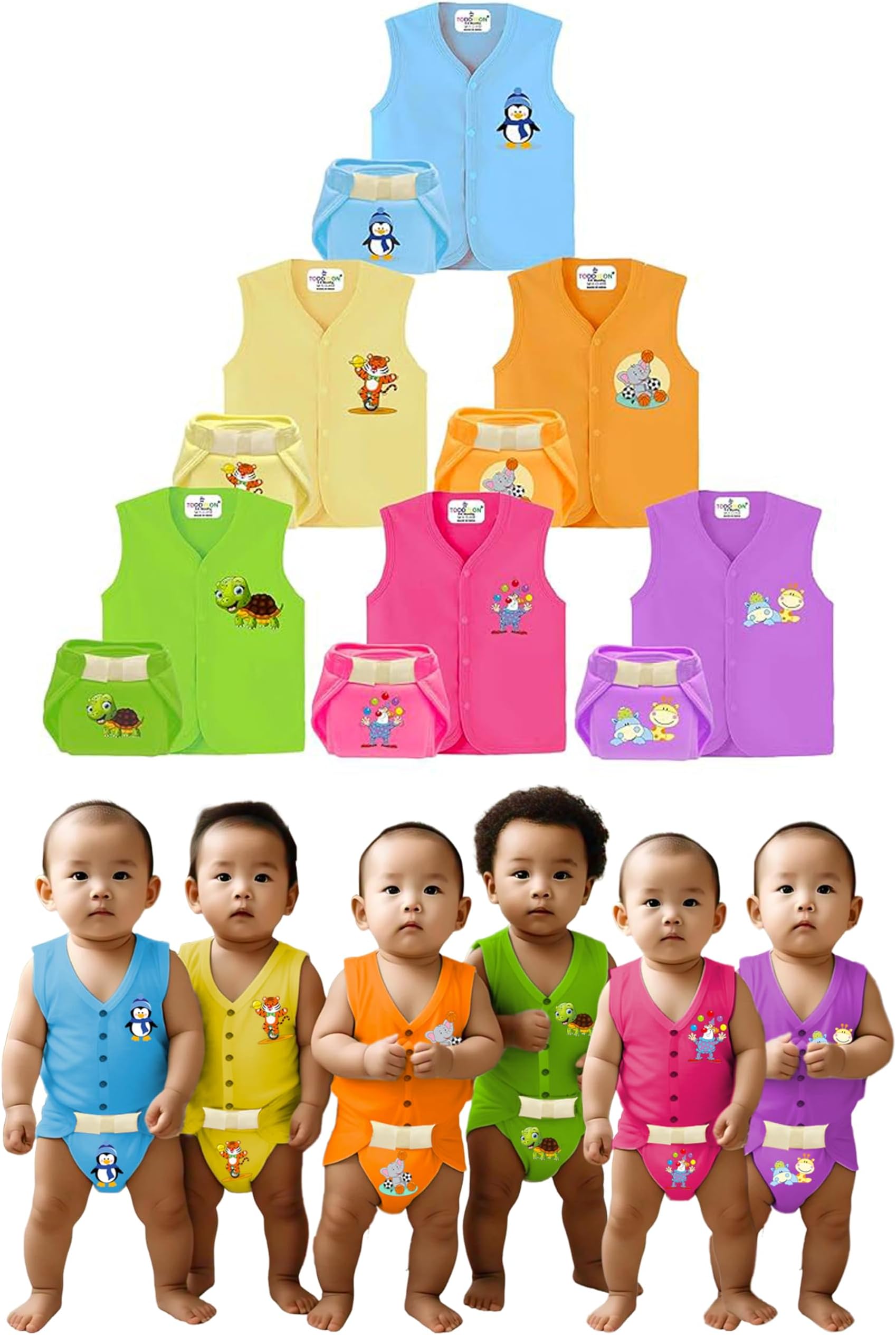 Toddylon New Born Baby Clothes Jhabla Set with Non Padded Single Layer Nappy | Baby Dress | Front Open Shirt | Nappies | Cotton | Clothing Set | Sleepwear | Gift Combo | Boys & Girls (0-6 Months)