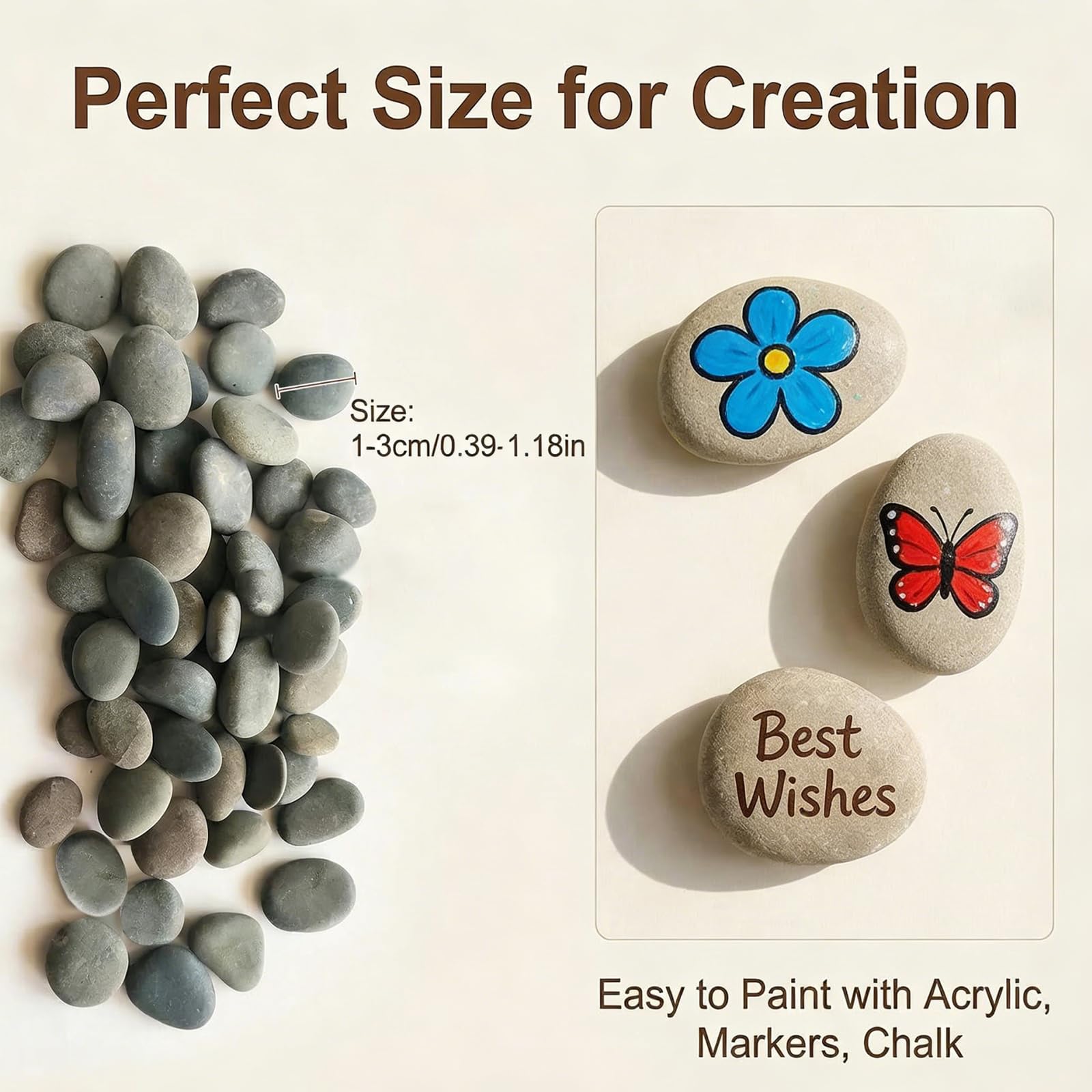 40 Natürliche Kieselsteine Zum Bemalen – 1-3 Cm, Flache Oberfläche, Für Acryl, Mosaik, Aquarium Und DIY