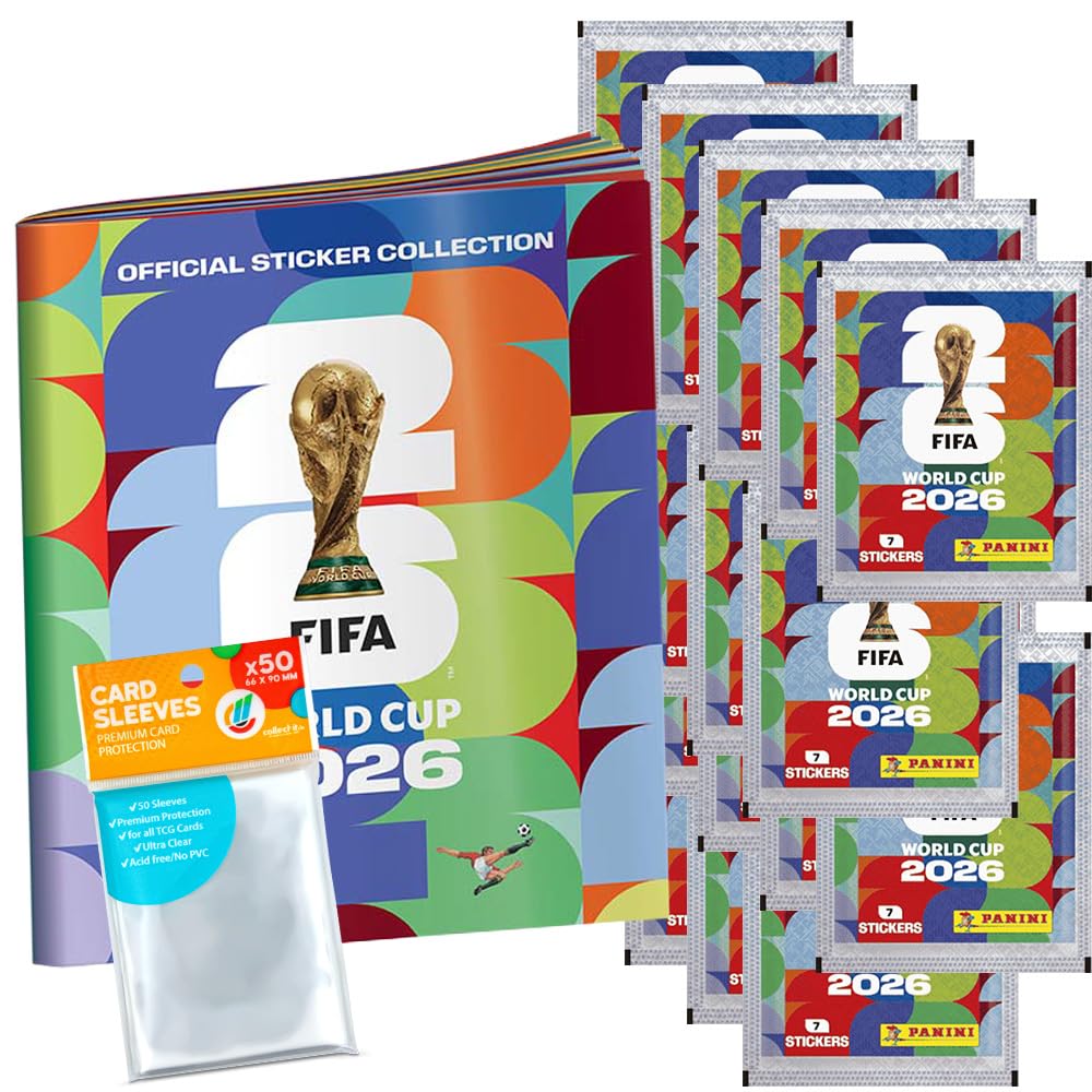 Pegatinas del Mundial 2026 - 1 álbum de colección, 20 sobres + fundas exclusivas Collect-it (paquete de marca propia)