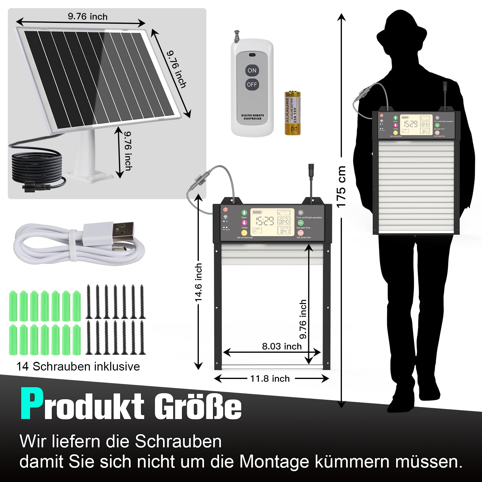 Gallinero automático solar con control por aplicación WiFi, puerta eléctrica automática con batería de 4000 mAh, temporizador, sensor de luz, protección contra pellizcos, pantalla LCD para gallinero