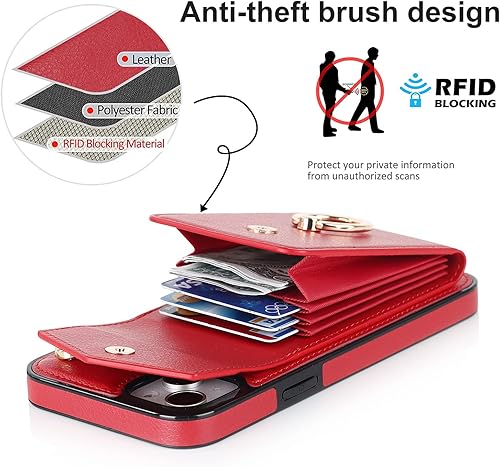 Miniatura 7 de Asuwish Funda compatible con iPhone 15 de 6.1 pulgadas, protector de pantalla de vidrio templado y anillo de bloqueo RFID, funda de cuero para