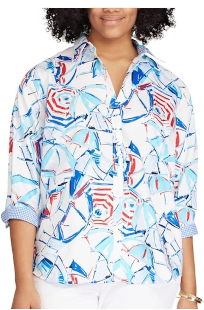 Chaps Womens Plus Size NoIron Broadcloth Beach Shirt (1X) at Amazon