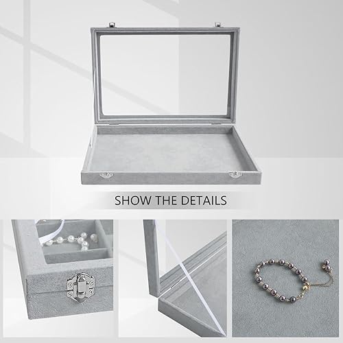Miniatura 2 de Wuligirl - Joyero organizador de terciopelo para aretes, collares y pulseras con tapa transparente de exhibición, almacenamiento de joyas