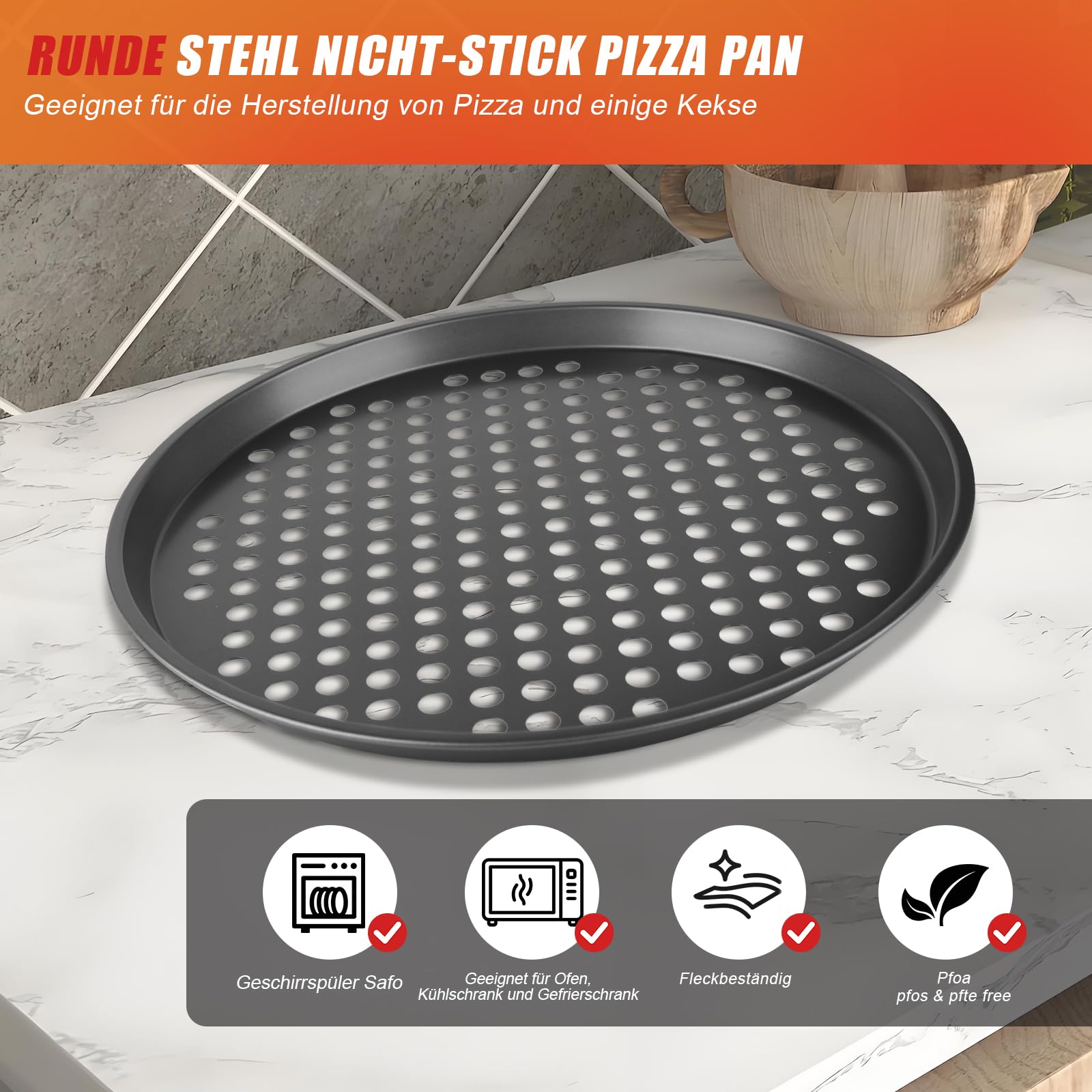 Lot de 4 plaques à pizza rondes perforées - Diamètre : 29 cm - Résistantes à la chaleur - Pour four à pizza et four jusqu'à 230 °C