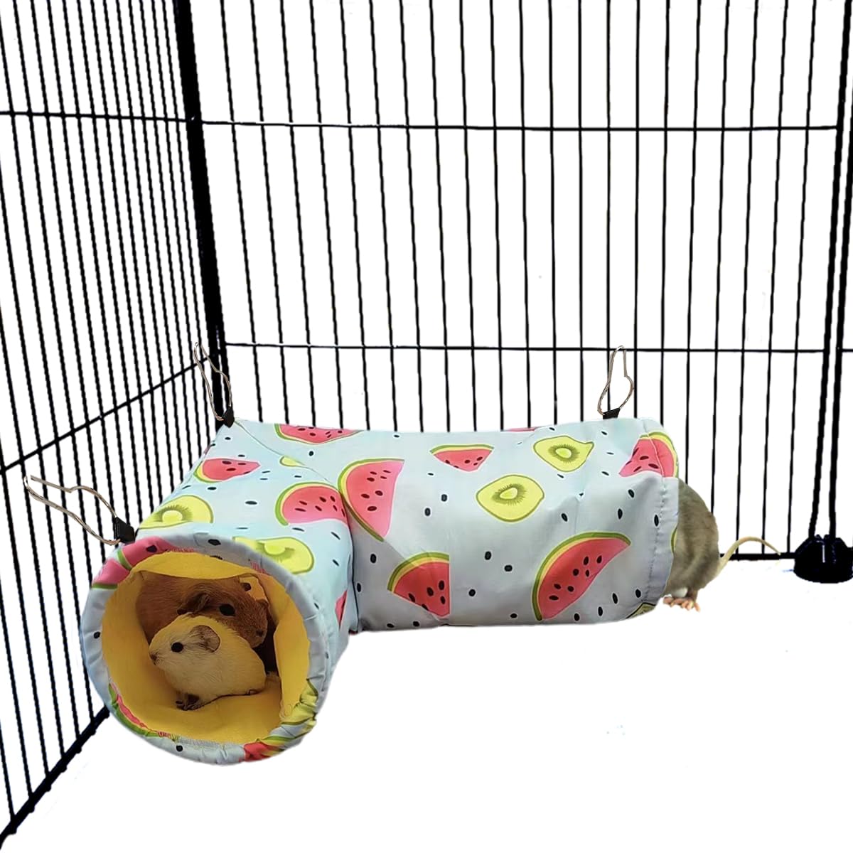 Large Caliber Guinea Pig & Rat Tunnel Hideout & Hammock, Corner Hideout Toy for Guinea Pig, Ferret, Hedgehog & Piggy to Hide and Shuttle (3.