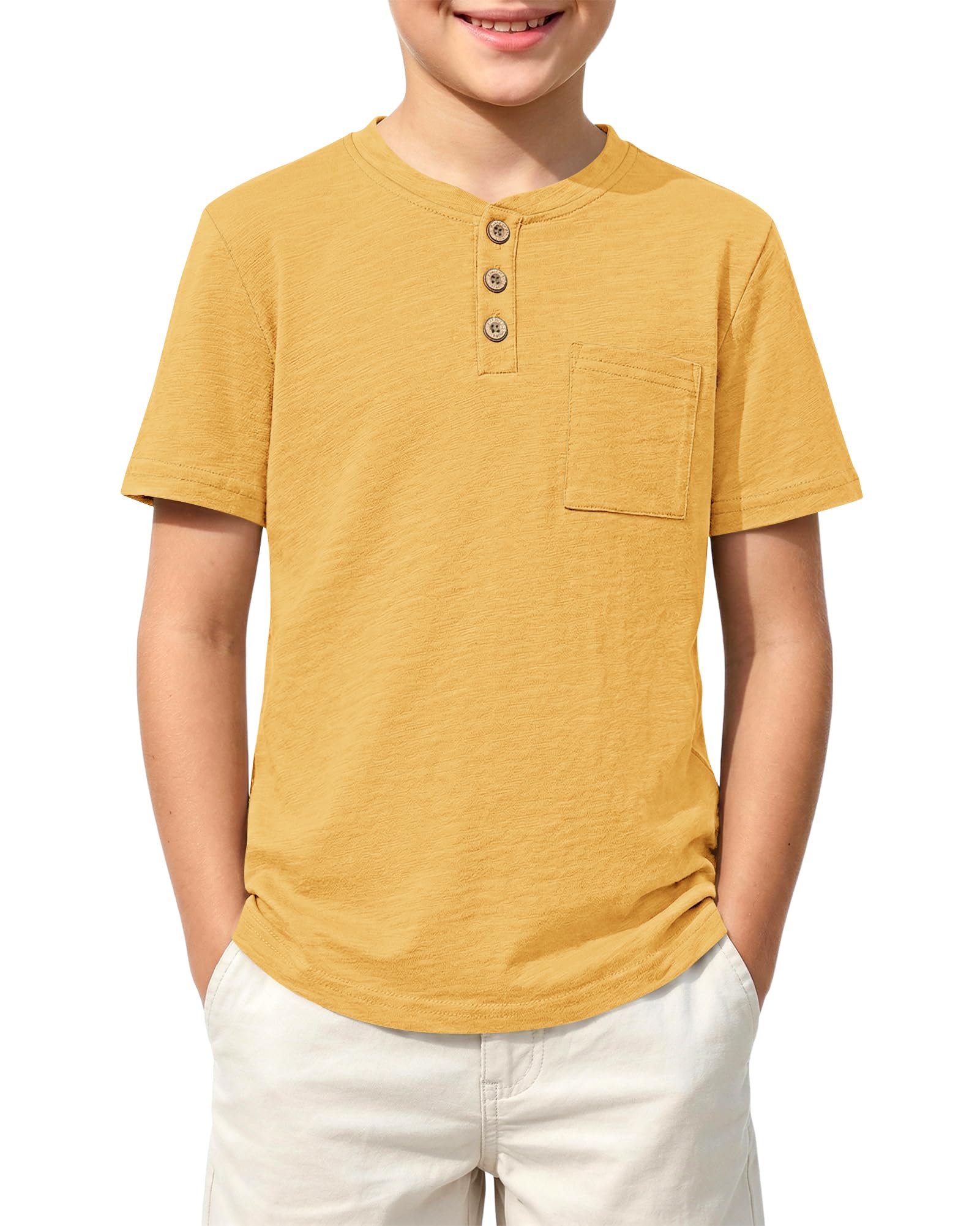 Jungen T-Shirt für Baumwolle Sommer Kurzarm mit Knopfleiste und Brusttasche einfarbig lässig für täglich