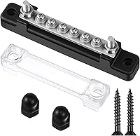 Vista 1 de Weewooday Barra de bus de 12 V 150 A con tapa, mini bloque de terminales de distribución de energía con barra de bus de 10 cuadrillas, 6 tornillos