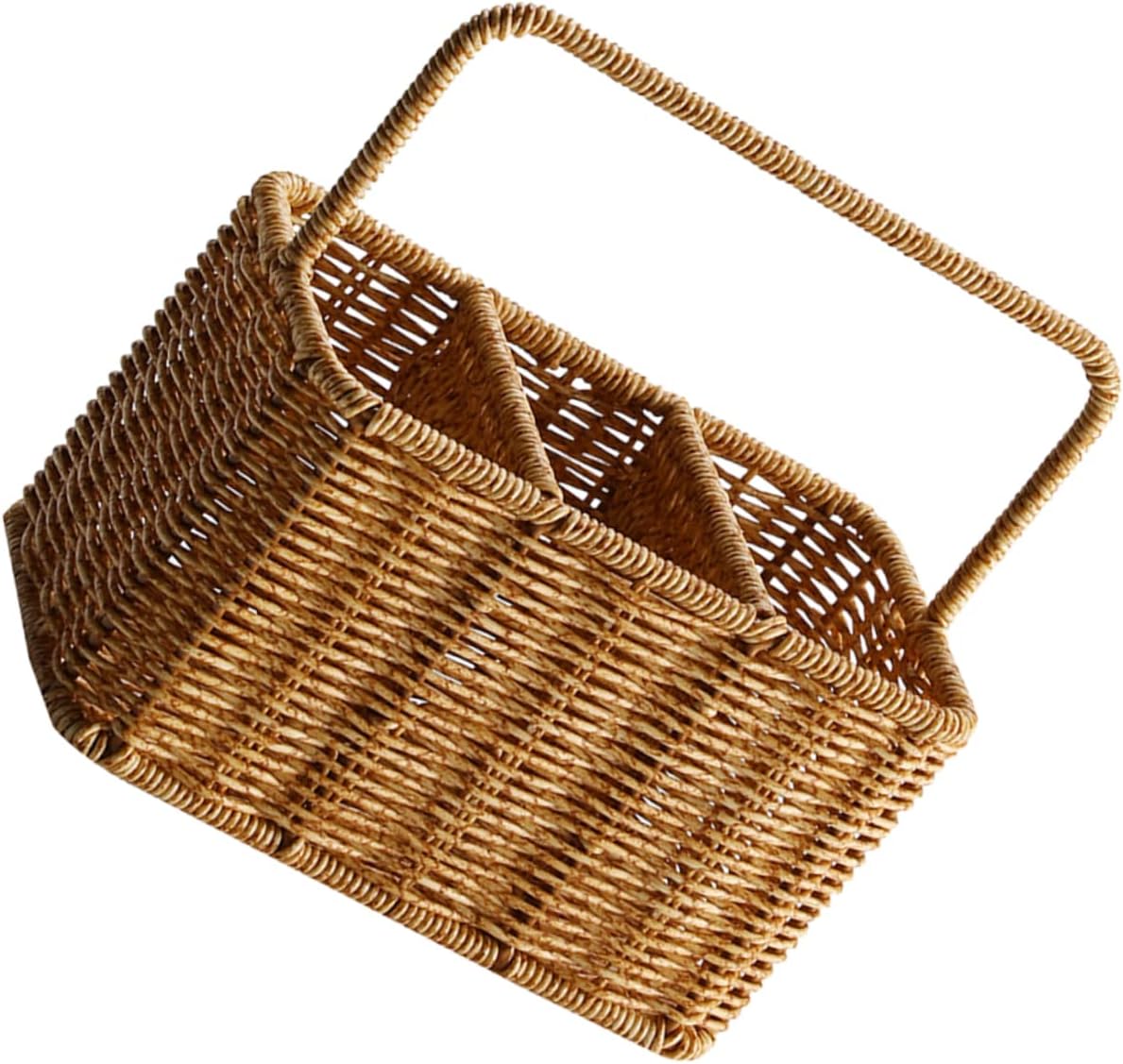 Woven Divided Cutlery Storage Organizer Basket Portable Silverware Holder for Kitchen Countertop Dining Room Utensil Caddy Compact 8.85X8.66X4.92 Inch