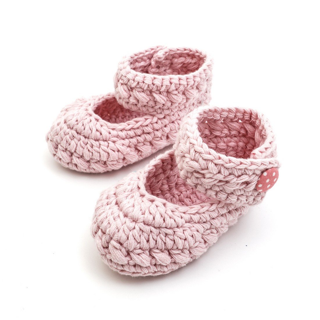 Crochet Baby Booties Newborn Socks Shoes Pink with Polka Dot Button (6-12 Monthes)