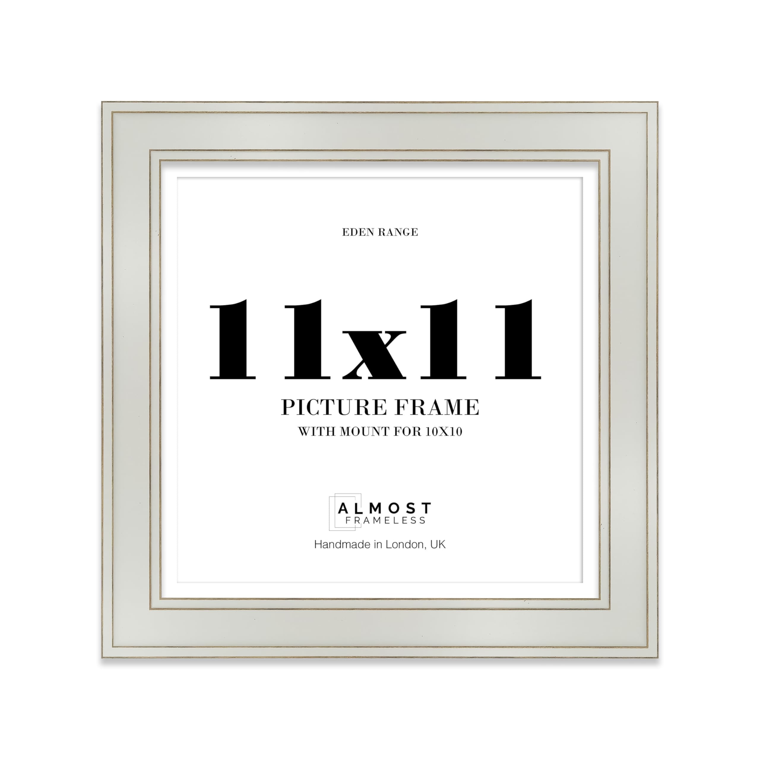 11x11" Light Grey Square Picture Frame with 10x10" Mount - Shabby Chic Photo Frame with Distressed Finish, Gold Trim, Wall Hooks and Kickstand, 37mm Edge - 1 Pack