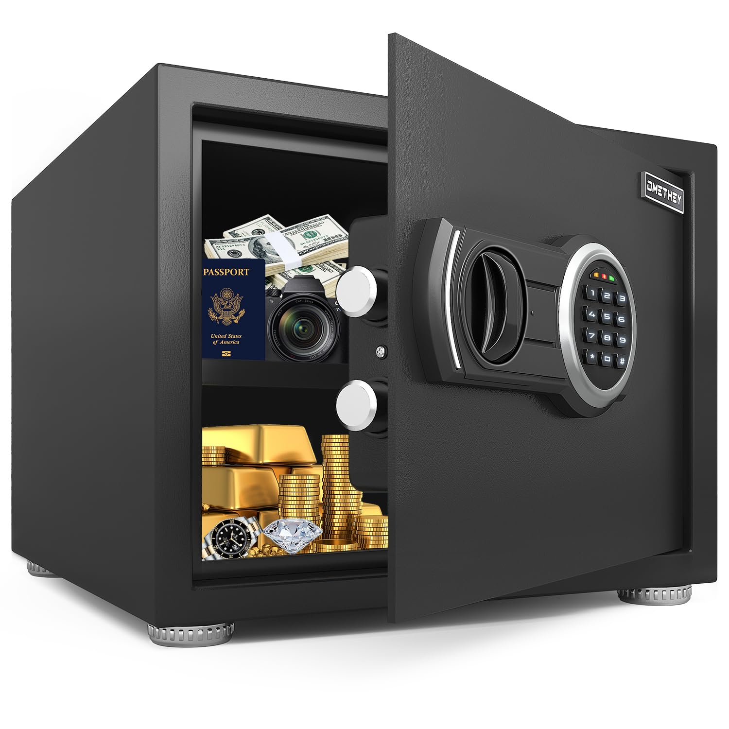 Omethey Small Safe Box, 0.8 Cub Home Safe Fireproof Waterproof Bag with Backlit Digital Keypad and Mute Function, Money Safe with LED Light & Removable Shelf, Security Safe for Home, Office and Hotel