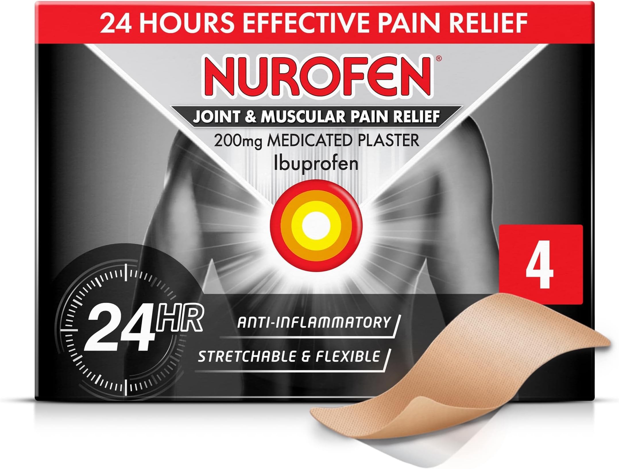 200mg Pain Patches - 4 Pack For Knee, Period, Muscle, Bone & Joint Discomfort, Ibuprofen 24H Relief Solution