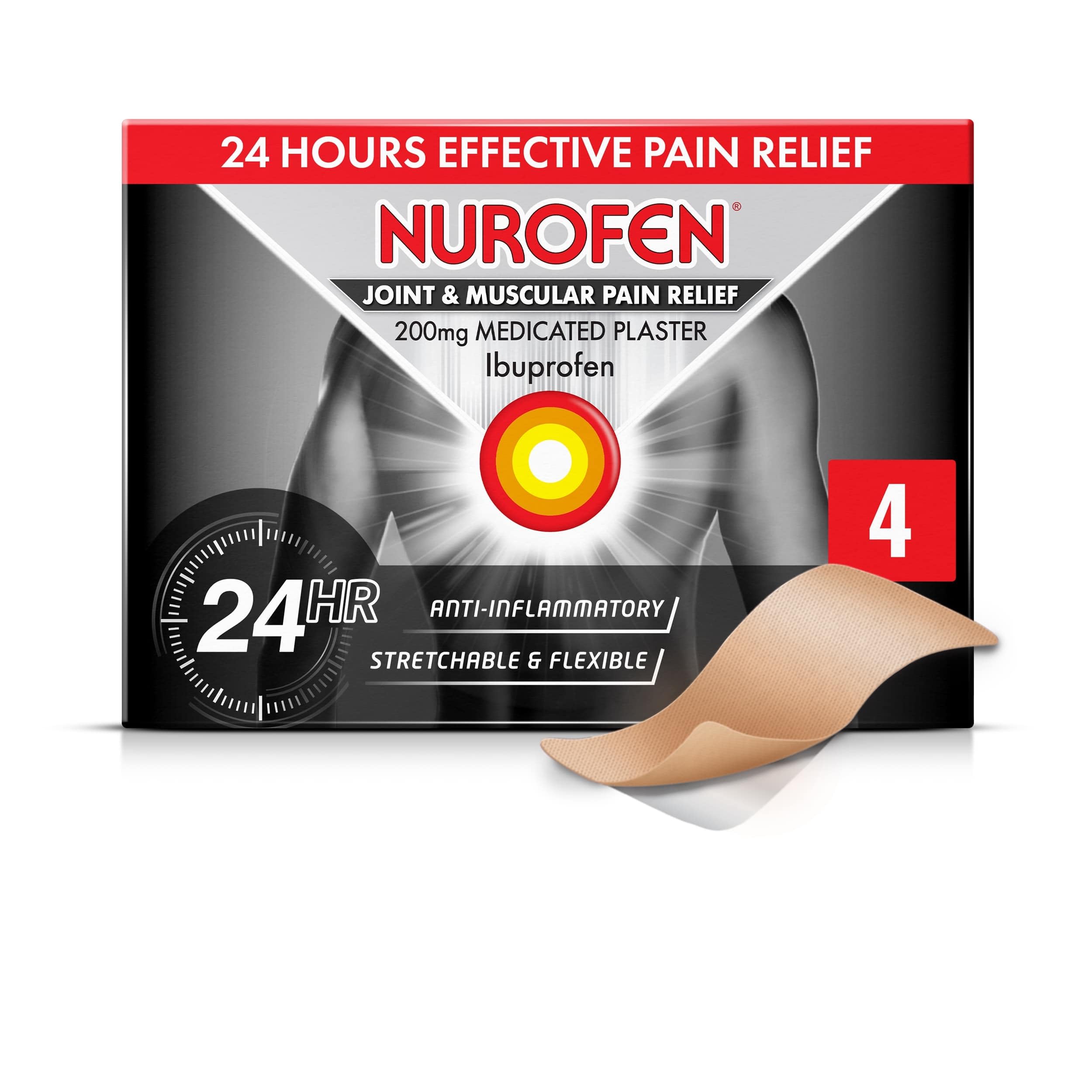 Nurofen200mg Pain Patches - 4 Pack For Knee, Period, Muscle, Bone & Joint Discomfort, Ibuprofen 24H Relief Solution
