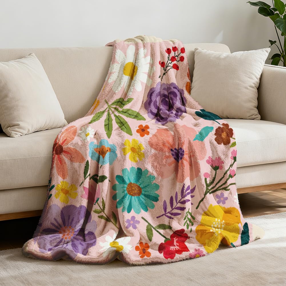 GLOBLELAND Spring Flower Market Throw Blanket 59 x 51 Colorful Floral Throw Blankets Floral Flowers Aesthetic Theme Blanket for Home Sofa Travel Adult Women Comfort Warmth Soft Cozy