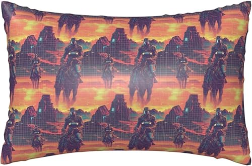 Satin Pillowcase for Hair and Skin, Cyber Retro Western Cowboy Print 20x30 Inches Soft Cooling Similar to Silk Pillow Cases with Zipper, Pillow