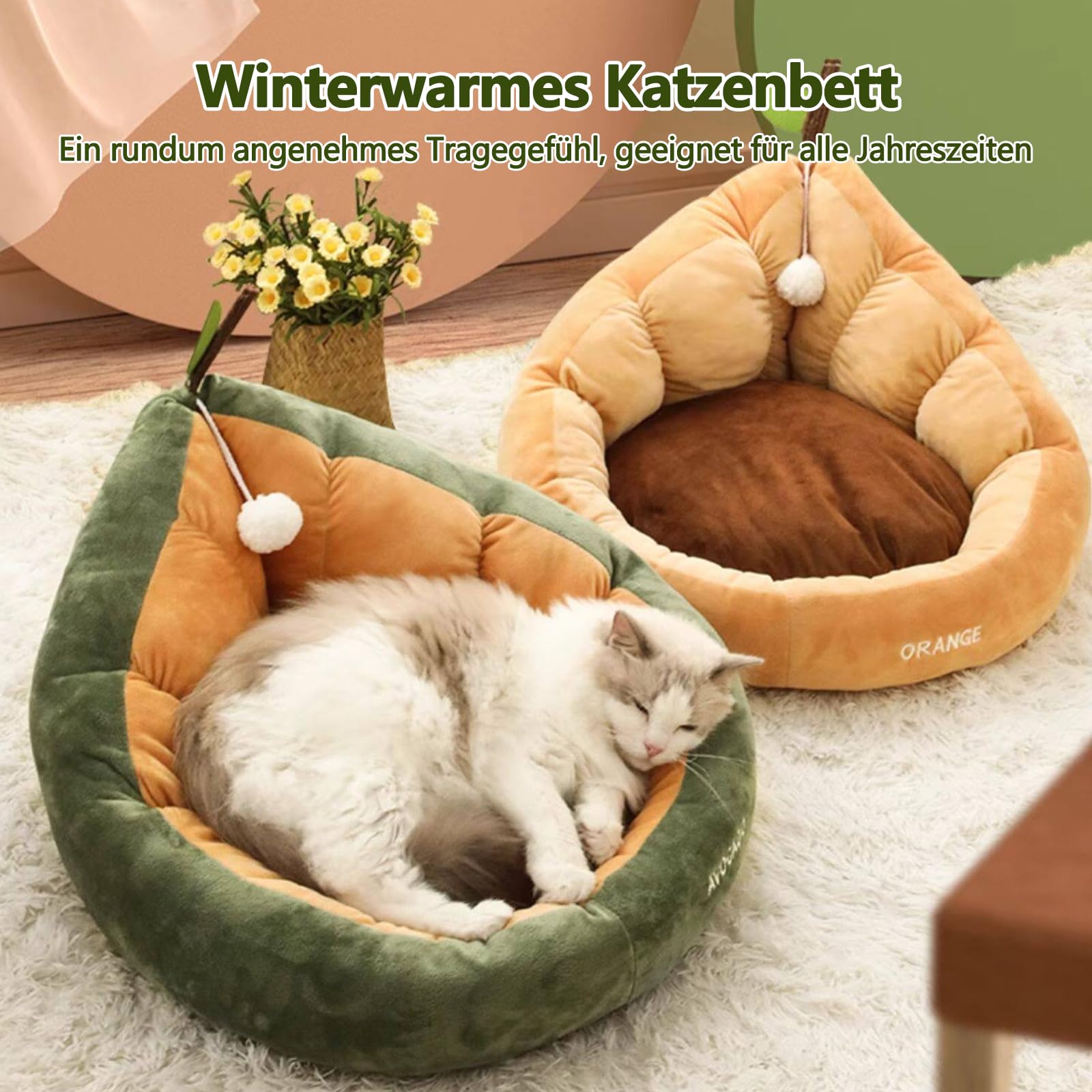 Galatée Halbgeschlossenes Katzen- Und Hundebett, Gefüllt Mit Hochelastischer PP-Baumwolle, Rutschfester Boden, Verschleißfest Und Formstabil, Für Alle Jahreszeiten Geeignet(M, Grün)