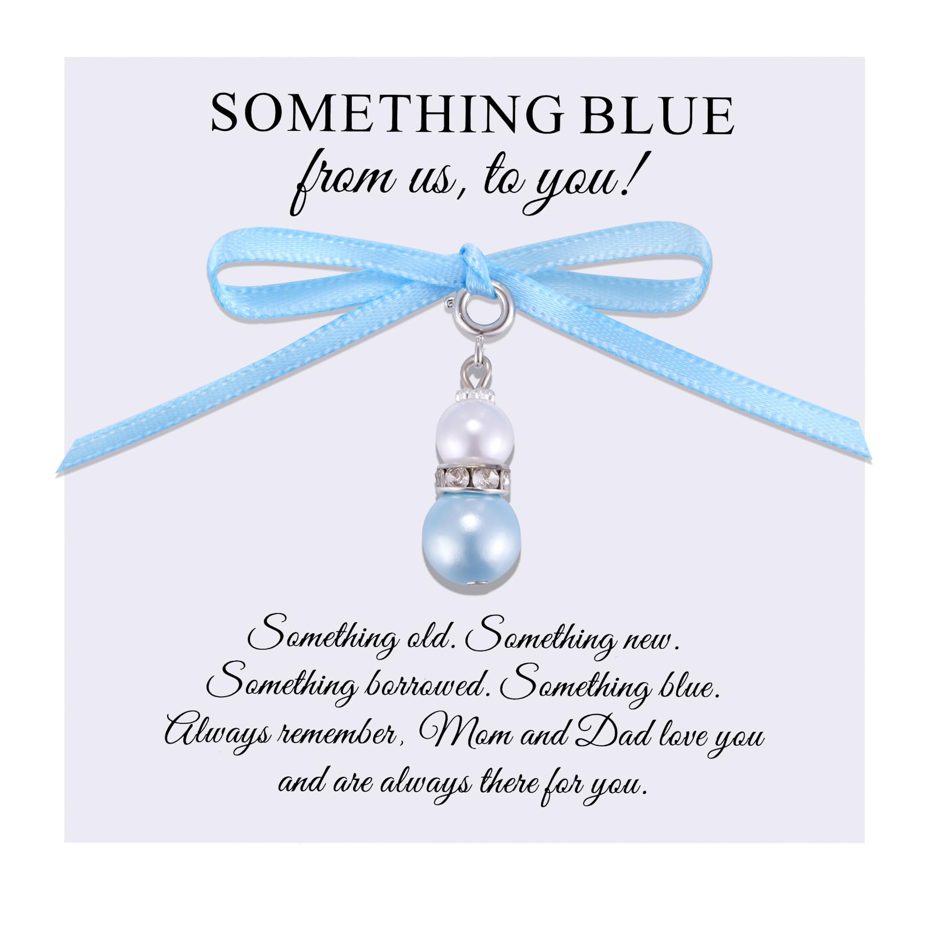 Ukodnus Something Blue Wedding Charm for Bride, Bridal Bouquet Accessory with Blue Pearl, Daughter Gift from Mom or Parents, Bridal Shower Gift, Bachelorette Party Idea