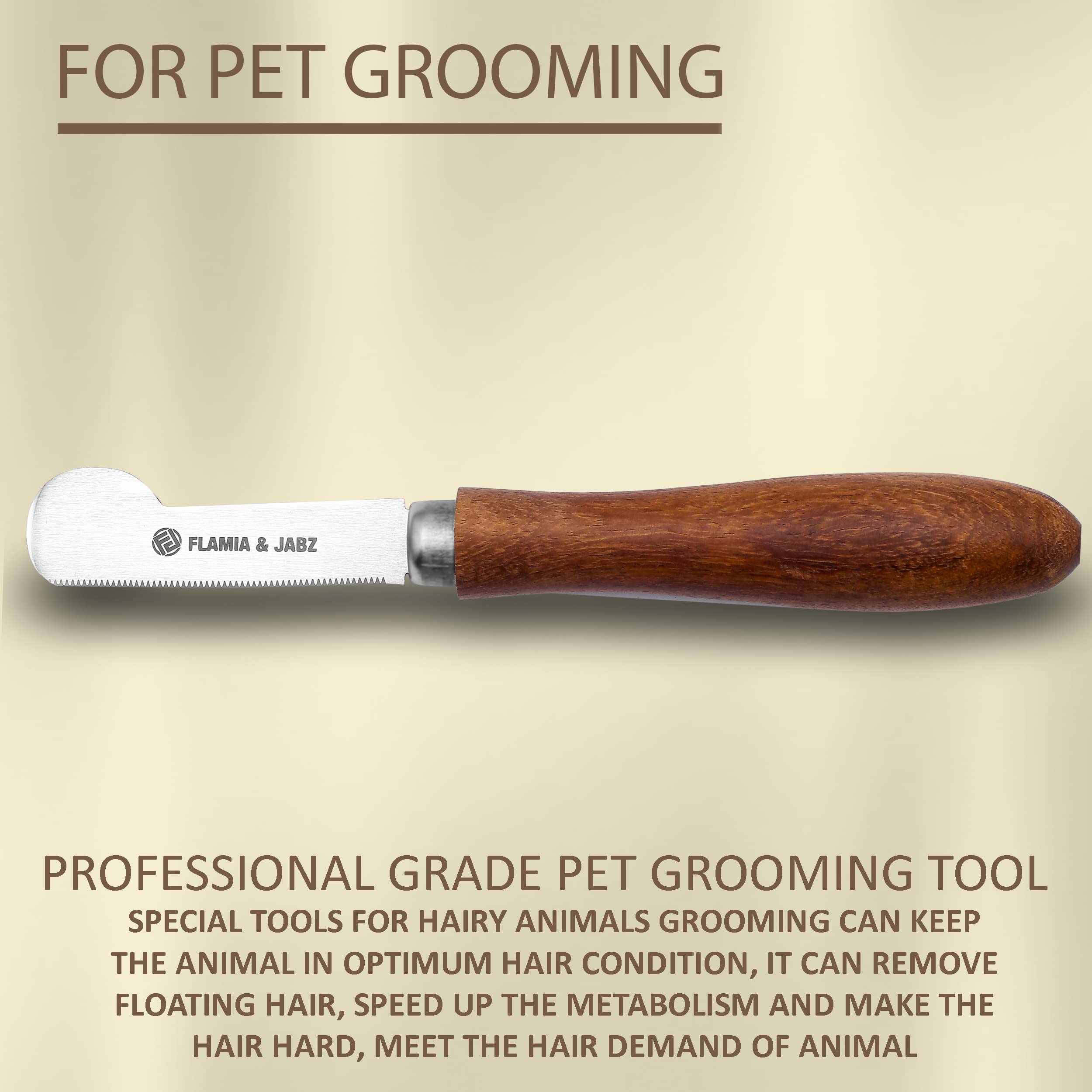 Coltello spelafili professionale per cani e animali domestici, manico rotondo in legno con lama in acciaio inox (extra fine, destrorsi)