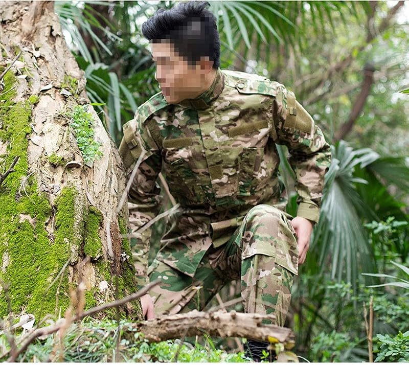 QHIU Taktikai Egyenruha Szett Férfiaknak - Kabát Nadrág Övvel és Kalappal Katonai BDU Terepszínű Airsoft Paintball Outdoor Sportokhoz