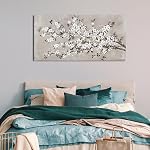 VEAEE Blanc Blossom Branches Wall Art, Floral Canvas Imprimés, Salon Décor abstrait Fleurs Peinture Toile Pictues, Contemporain Artwork Chambre Bureau Cuisine Mur Decor prêt à accrocher 120L x 60W cm