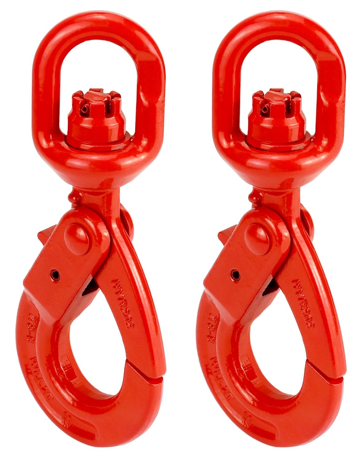 QWORK Grade 80 Drop Forged Steel Swivel Self-Locking Safety Hook - 2 Pack, 4500 Lbs Hoisting Hook - Large Swivel Eyes, Painted Finish
