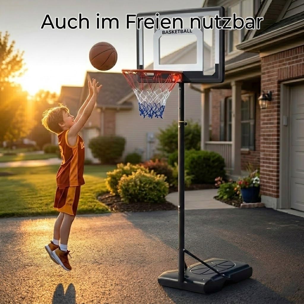 Canasta de baloncesto para exteriores con pelota de baloncesto y bomba de aire, altura ajustable de 148 a 250 cm, base rellenable para mayor estabilidad, canasta de baloncesto móvil para exteriores