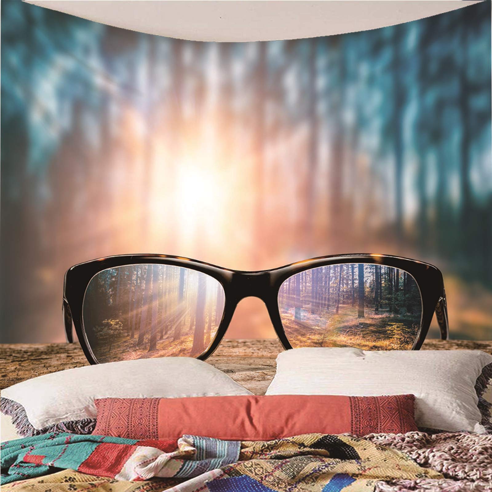 Beydodo Dywan ścienny skandynawski 200 x 200 cm gobelin zasłona okulary przeciwsłoneczne i las ozdoba na ścianę salon